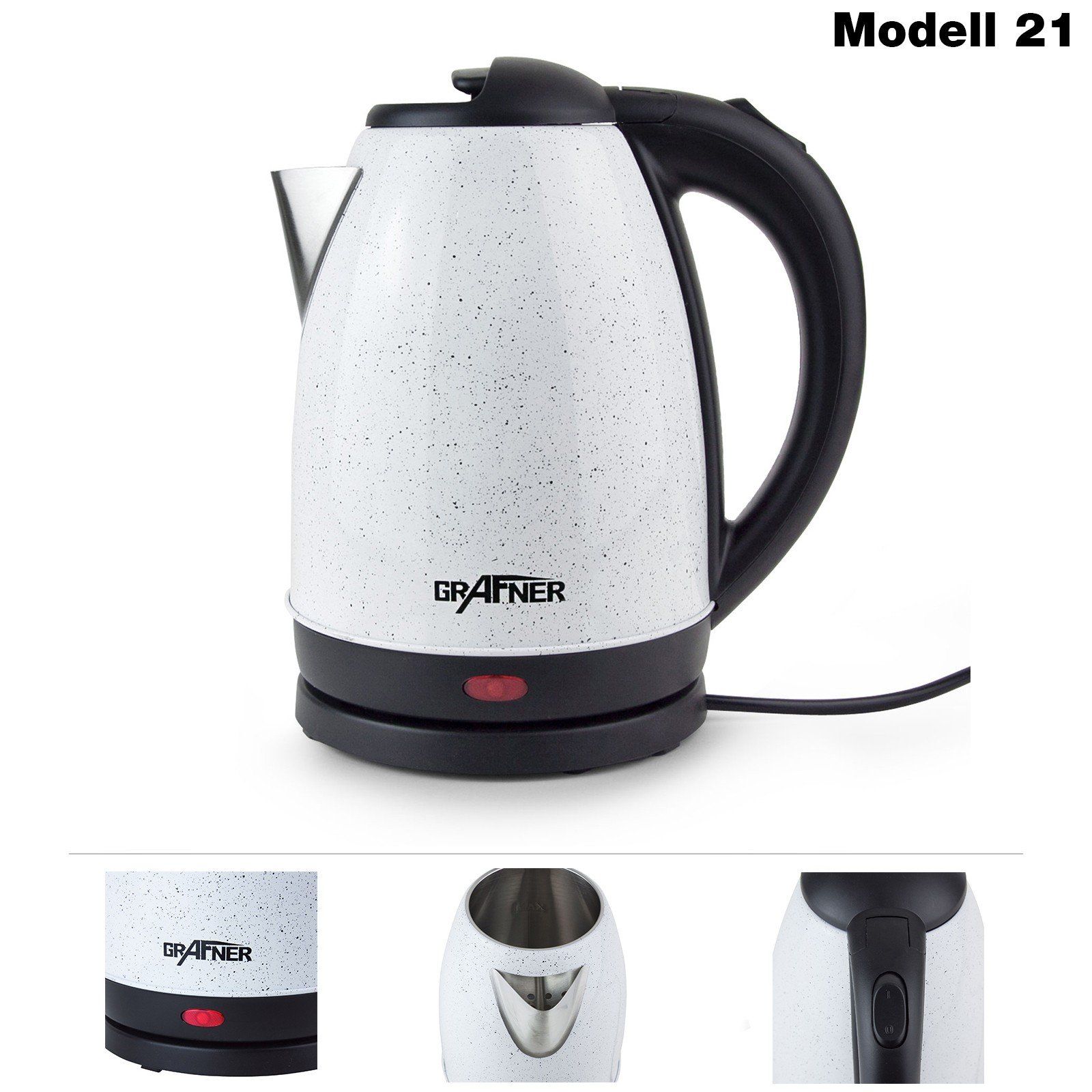 Grafner® Wasserkocher 1,7 L Edelstahl 2200W Teekocher Kocher Tee kabellos Neu 