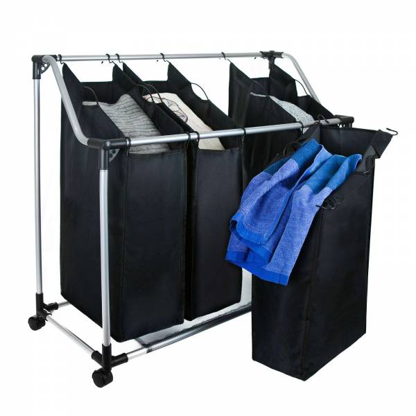 Grafner® Wäschesortierer mit 4 Fächer Wäschewagen mit Ablage Wäschesammler auf Rollen