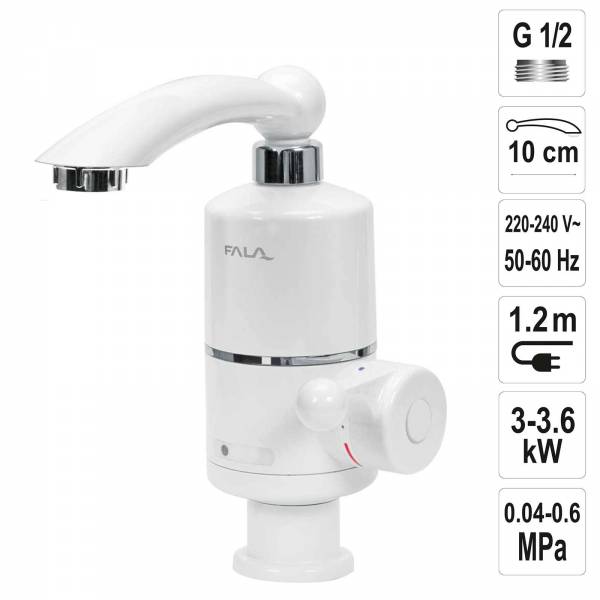 Wasserhahn mit elektrischem Durchlauferhitzer für die Waschtischmontage in weiß
