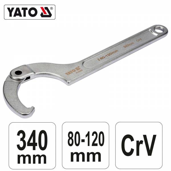 YATO Profi Gelenk Hakenschlüssel mit Nase für Nutmuttern YT-01673 80-120mm