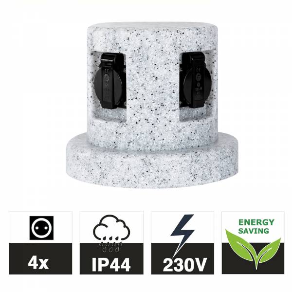 Grafner® Steinoptik Steckdosensäule mit 4 Außensteckdosen Gartensteckdose Energiesäule Granit