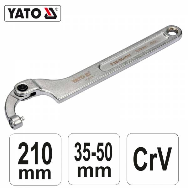 YATO Profi Gelenk Hakenschlüssel mit Zapfen für Kreuzlochmuttern YT-01676 35-50mm