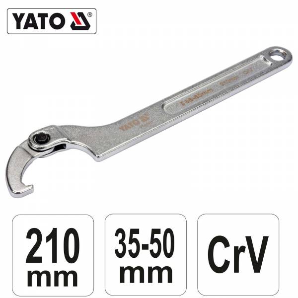 YATO Profi Gelenk Hakenschlüssel mit Nase für Nutmuttern YT-01671 35-50mm