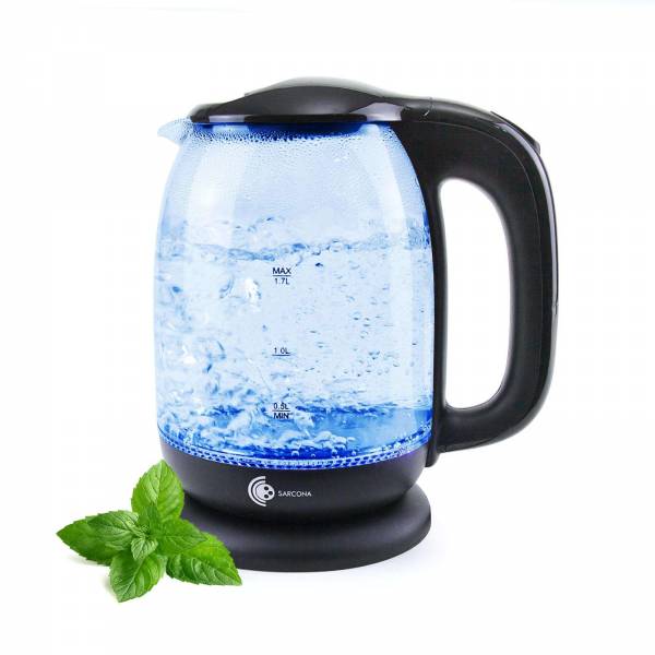Sarcona Glas Wasserkocher mit blauer LED Beleuchtung 2200 Watt 1,7 Liter