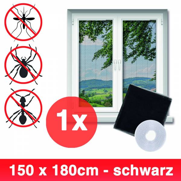 Grafner® Insektenschutz Fliegengitter Fenster 150x180cm mit Klettband IS10905 schwarz